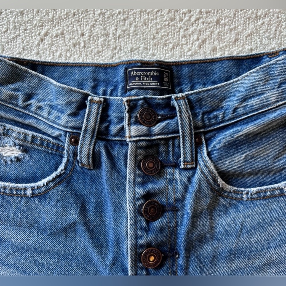 Abercrombie and Fitch Medium Dark Blue Button High Rise Denim Short Shorts 24 00 - Picture 3 of 6